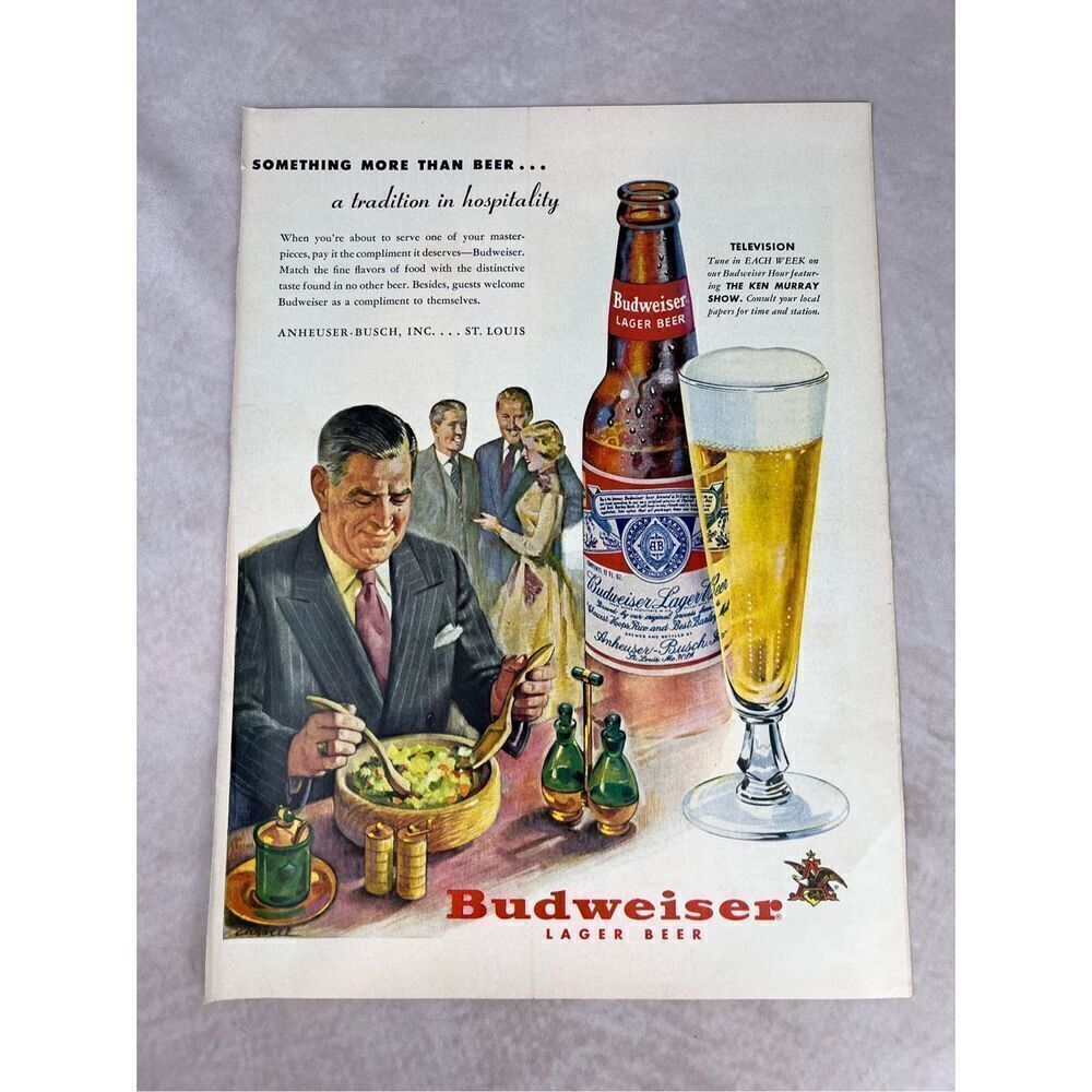 Vintage Original Print Ad 1951 Budweiser Beer Vintage Art RARE Busch Ad Mod MCM